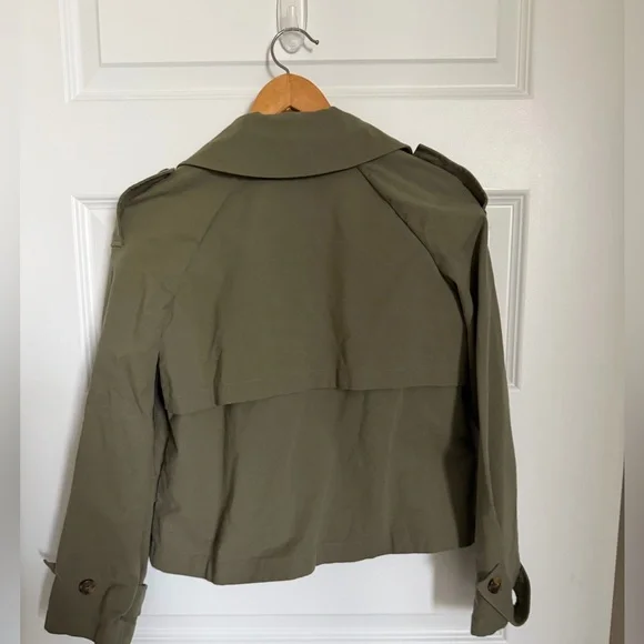 Nordstrom Cropped Olive/Green Trench Jacket Double Breasted Lightweight Coat xs - Picture 4 of 8